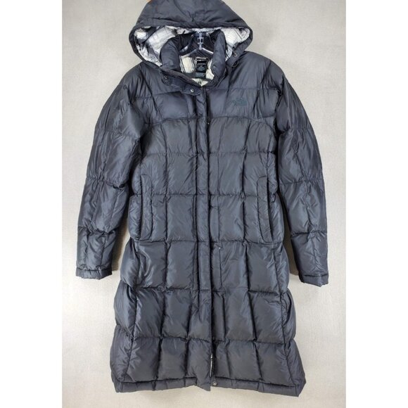 FLAW** THE NORTH FACE Metropolis 600 Down Hooded Puffer Coat Jacket Small Black - Picture 1 of 12